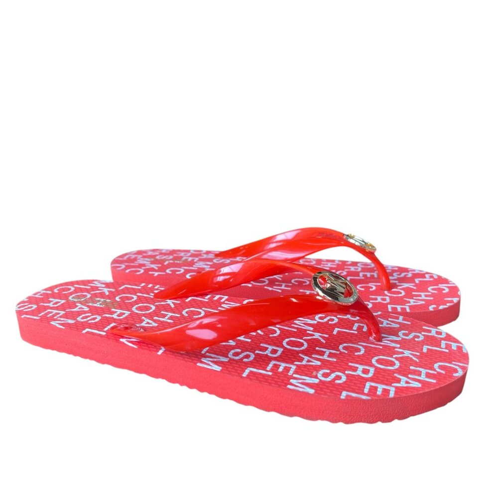 Michael Kors Mandarin Orange MK Logo Flip Flop Sandals Size 8 - Picture 10 of 13